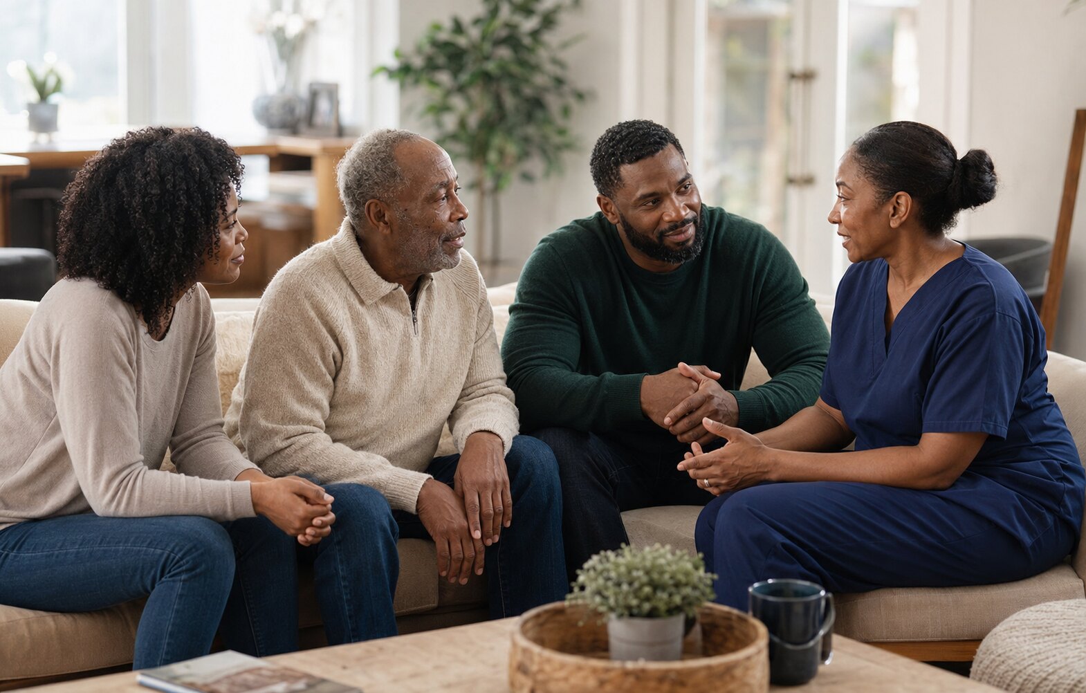 Client and family speaking with a healthcare professional